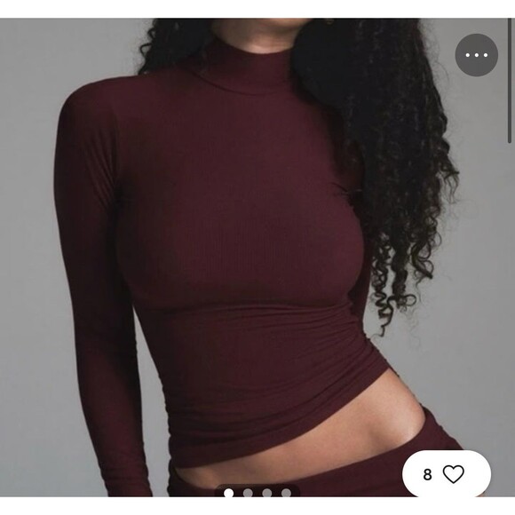 SKIMS Soft Lounge Mock Neck Long Sleeve Top in Bordeaux NWT XS - Picture 2 of 7